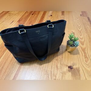 Fossil Issue No. 1984 Black Genuine Leather Satchel Purse Bag Messenger Bag